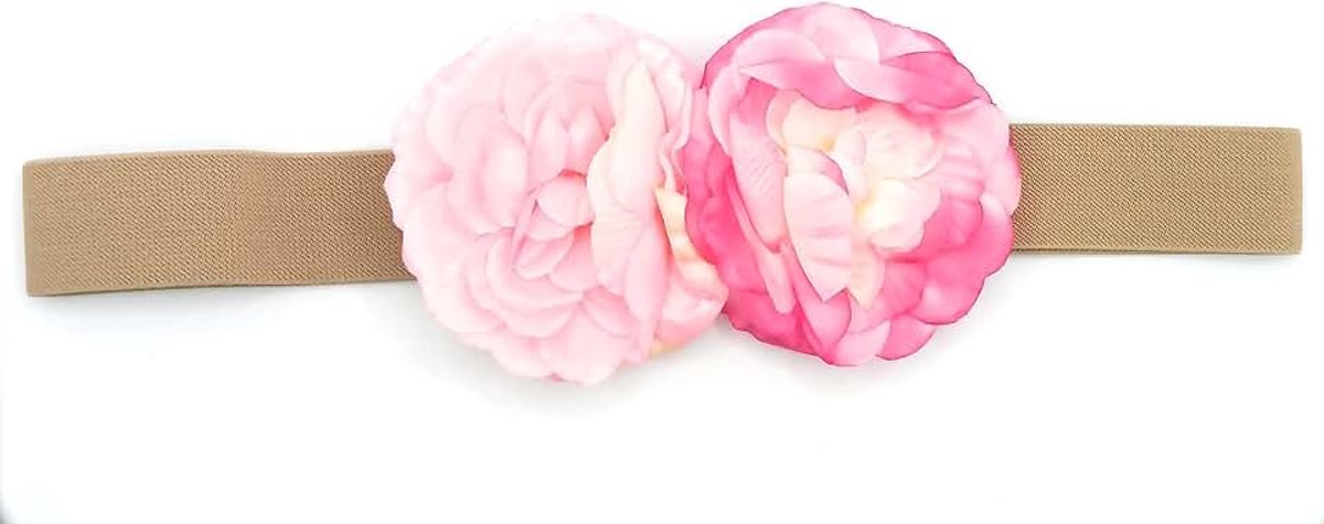 Bloemenriem voor feestjurken voor dames, elastische riem met kunstbloemen, Maxi bloemen Ø 10 cm - roze, se estira hasta la talla 40-42