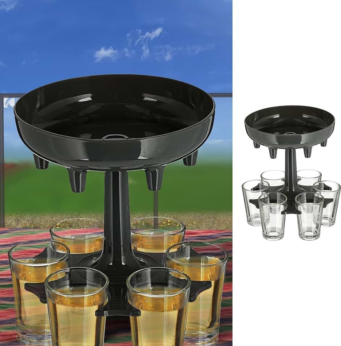 Dispenser 6 borrelglazen │ glas 13,5 x 12,5 cm │Partygadget shots drankdispenser