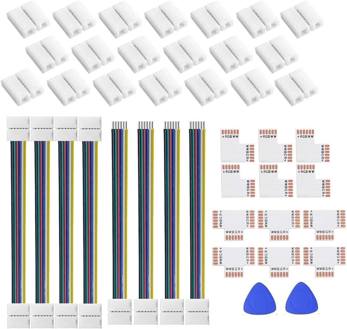 6Pin 12 mm SMD LED-connectorkit, soldeerloze gapless connector, L/T splitter haakse hoek, strip naar strip jumper draden voor RGBWW RGBCCCT Strip Lights (6pin 12 mm SMD)