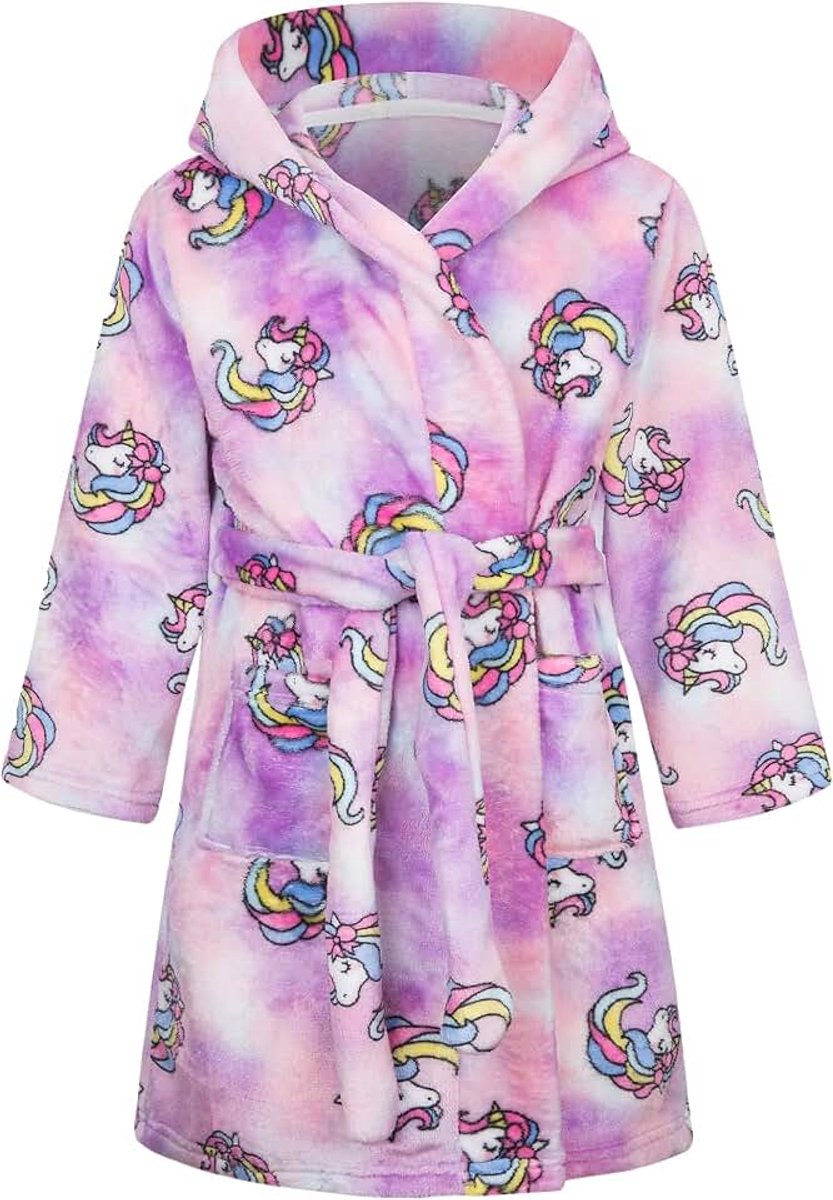 Badjassen Eenhoorn Regenboog Badjas Capuchon Roze Kinderbadjas Hooded Kamerjas Flanellen Lichtgewicht Pyjama Nachtkleding Dierenpatroon Nachtkleding Cadeau Kids Leeftijd 2-8 jaar