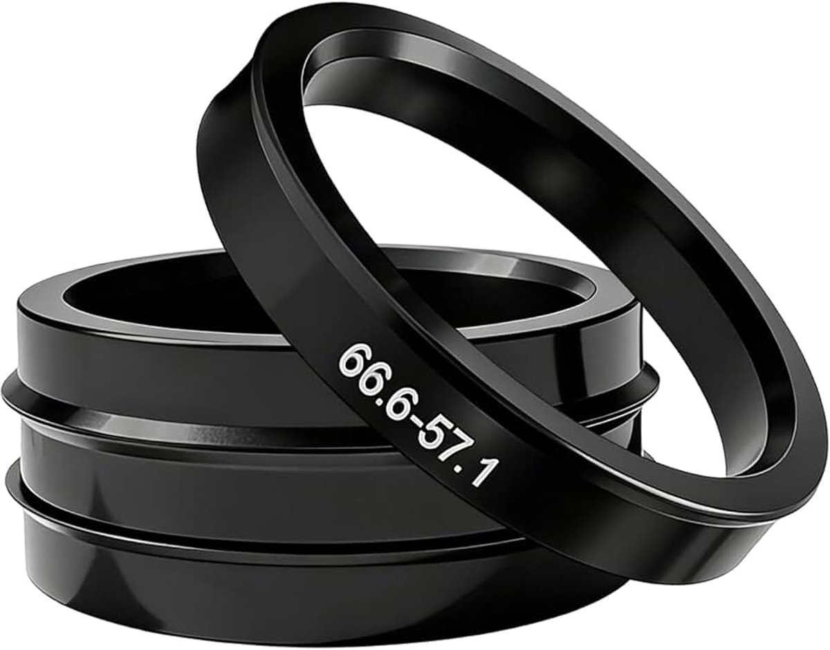 57,1 mm, 66,6 mm, 4 stuks, centreerringen voor auto-naaf, compatibel met lichtmetalen en stalen velgen (zwart)