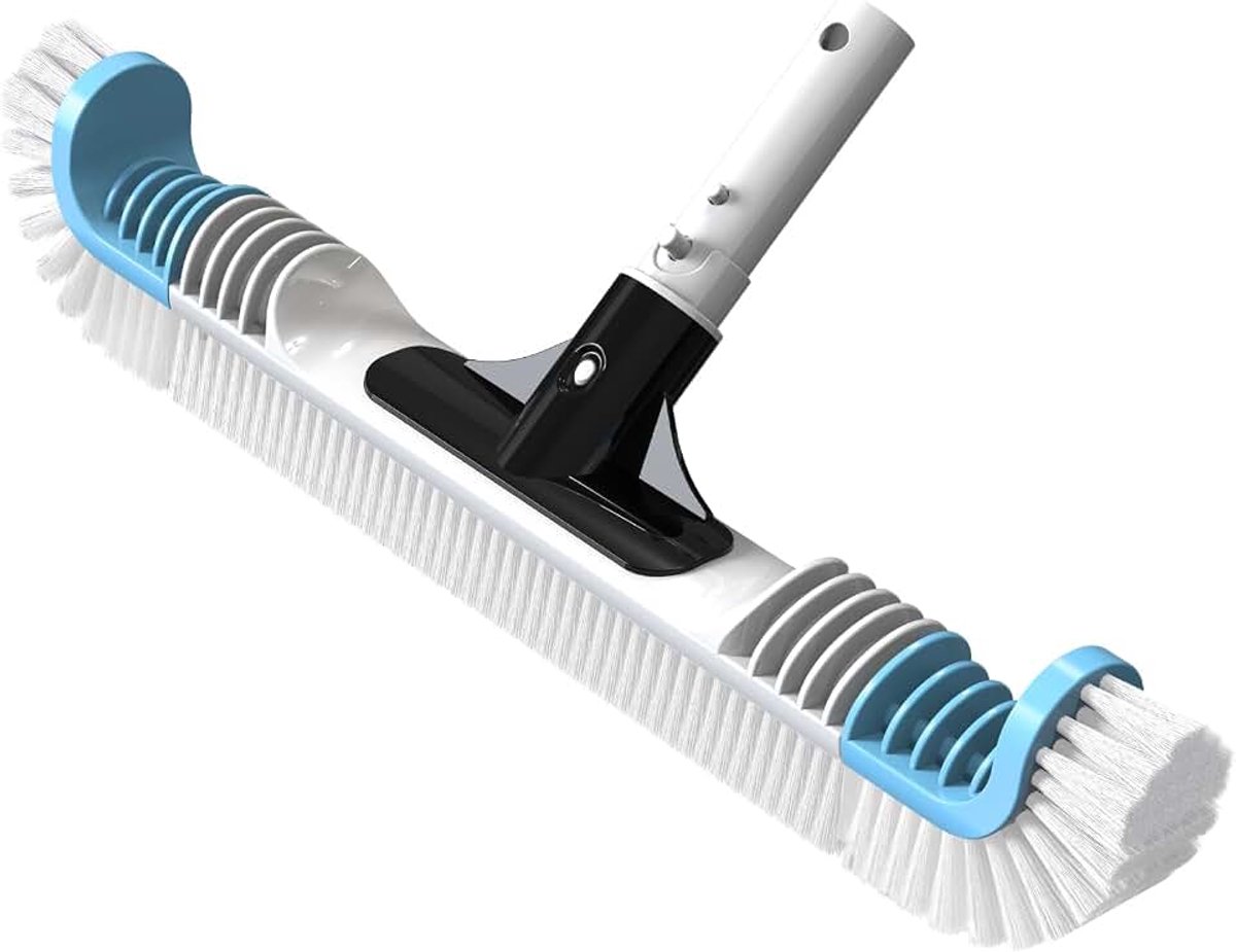 50,8 cm zwembadborstelkop met gebogen uiteinden, robuuste reinigingsborstel voor ingegraven en bovengrondse zwembadmuren, treden en hoeken, past op standaard zwembadstokken (32 mm), blauw +