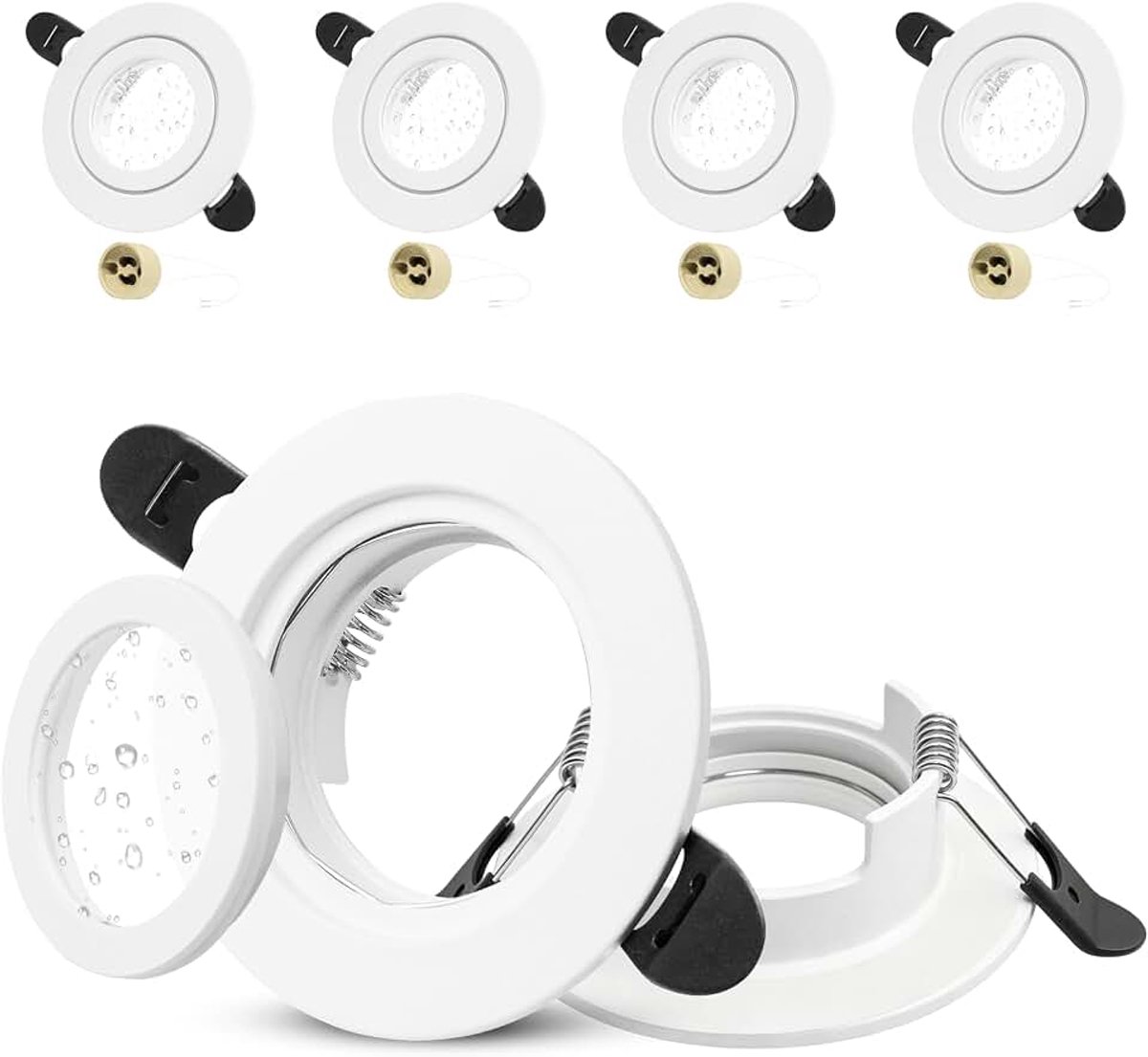 4 x Inbouwspots GU10 Set, IP65 Waterdicht Aluminium LED Inbouwframe Incl. GU10 Fitting, Inbouwspot Frame Gatmaat 58-75mm, Wit Rond Plafondspot voor Buiten, Zonder Lichtbron