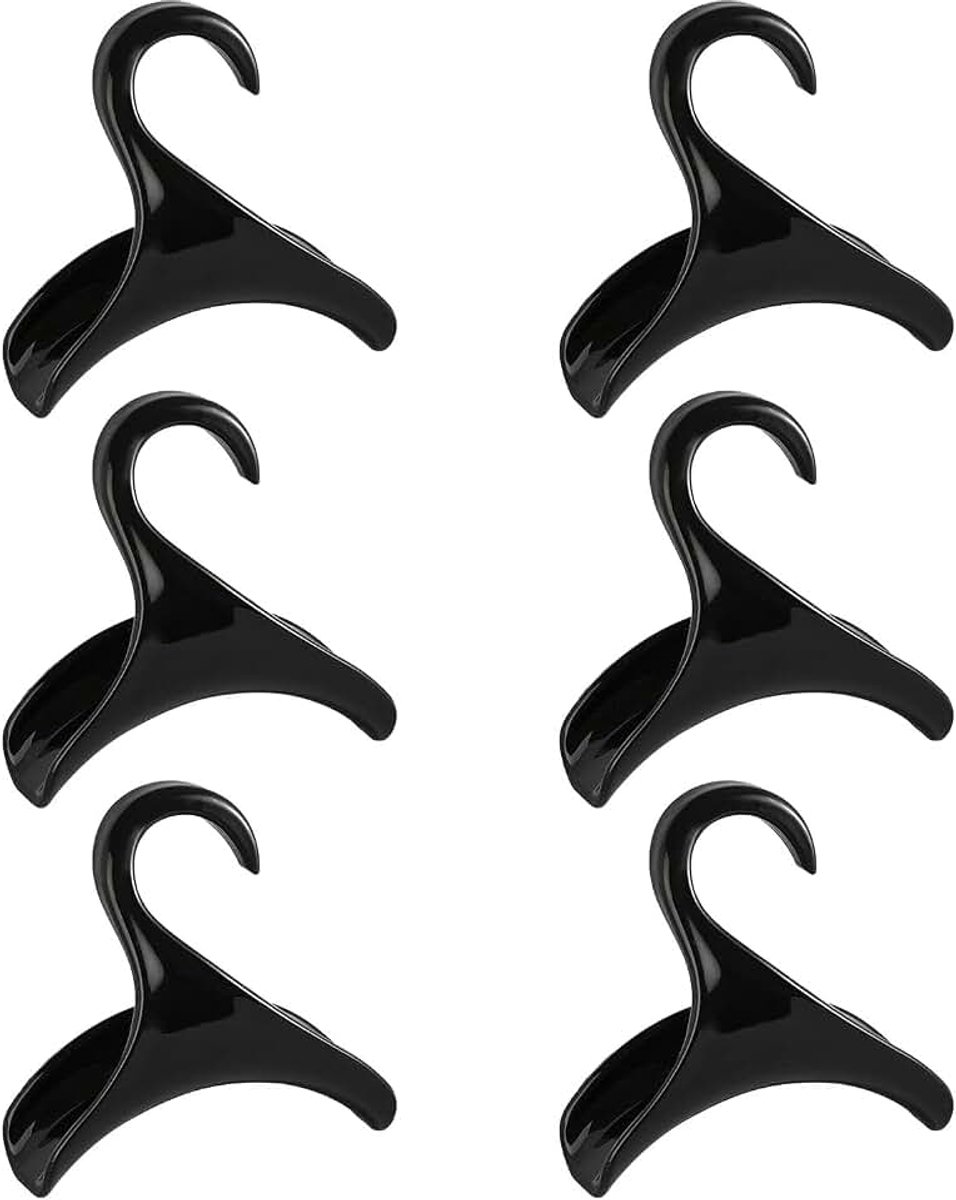 6 stuks tassenhouders met tandstang, haken voor tassen, kledinghaken, handtashouder, haken voor tassen, haken voor rugzakken, tassen, stropdassen (zwart)