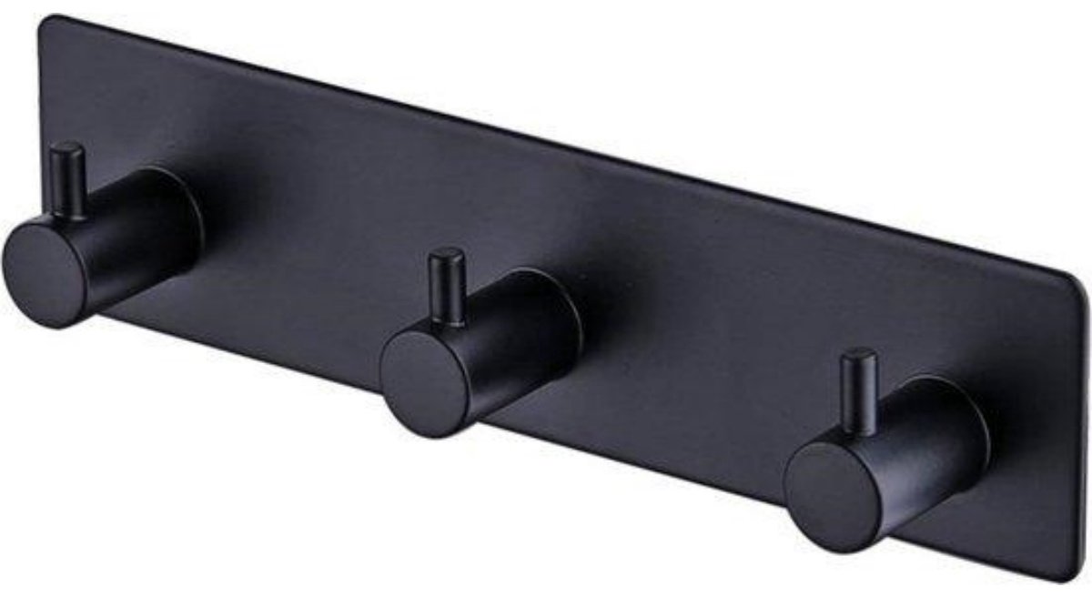 GELLDG Bademantel- en handdoekhaak - Handdoekhouder met 3 haken - Zelfklevend roestvrijstalen haakje 18x4.5cm - Geschikt voor badkamer en keuken - Metaal - Zwart