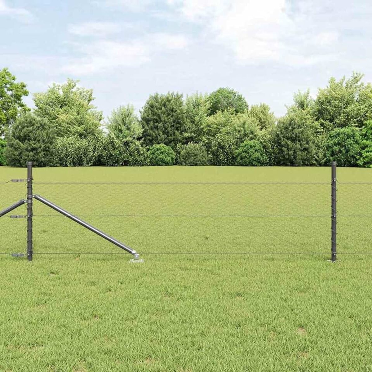 Zeshoekige omheining, grijs, 0,8 x 10 m, hekpalen met punt, 7 stuks, Ø 32 mm, 100 cm, verzinkt staal, stabiele stalen palen voor tuinhekken, landbouw, wilgennetten, kippendraad 3353196