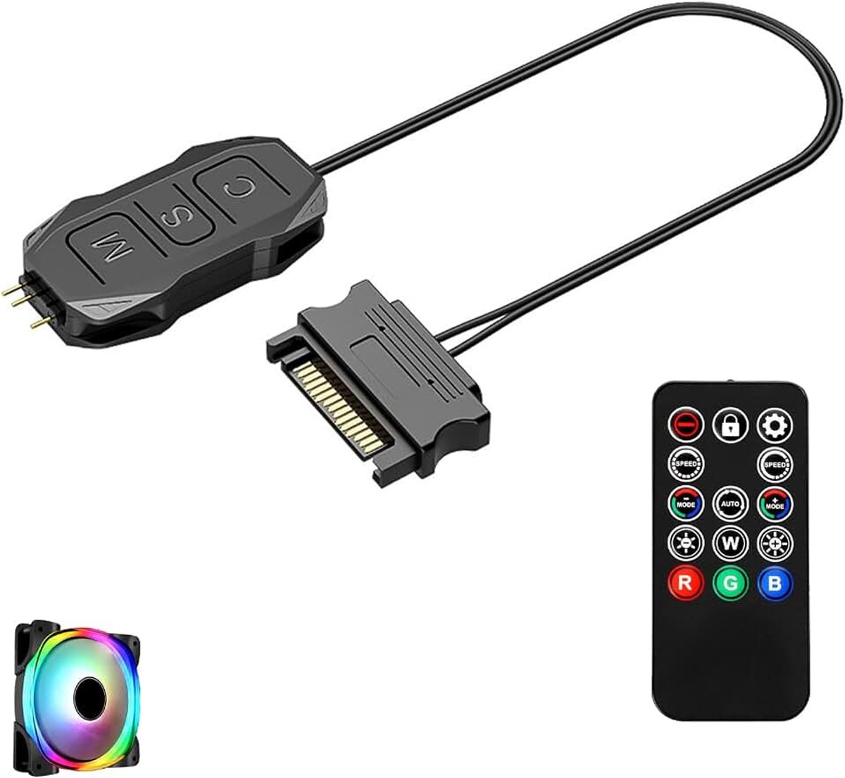 Controller 5 V 3-pins RGB-ventilator-controller-kit met afstandsbediening, 14 toetsen, dimmer-regelaar, led RGB voor lichtstrips en ventilatoren, SATA-interface voor pc, desktop gaming case
