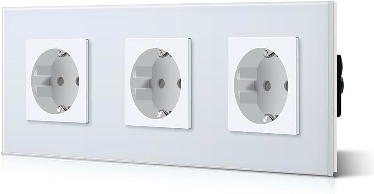Schuko stopcontact 3-voudig EU-standaard drieluik wandcontactdoos 16 Amp 250 V verlengstopcontacten kristal glas plaat 228 mm wit