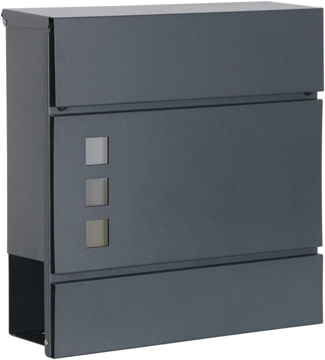 Wand brievenbus - Postbak met krantvak - Post ontvangen - Modern design - 37 x 37 x 11 cm - Antraciet