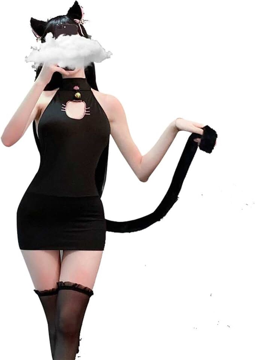 Dames Sexy Lingerie Set Anime Kat Kostuums Holle Hart Leuke Kitten Lolita Ondergoed Strak Nachthemd Mini Babydoll