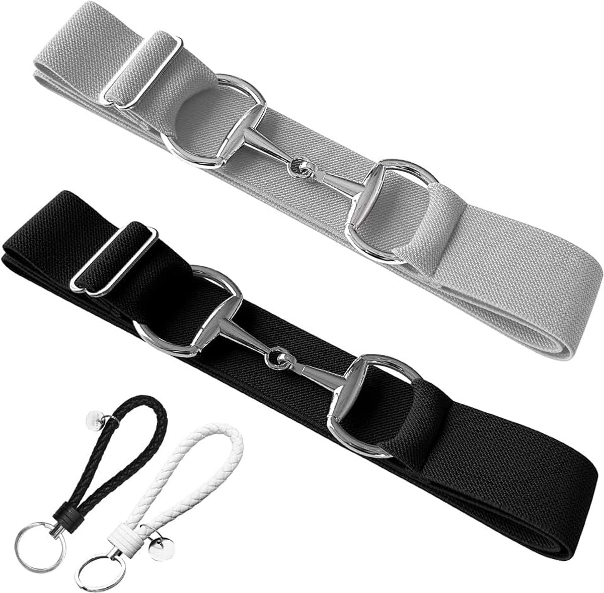 3,8 cm elastische paardensportriem met bitgesp en lederen sleutelriem