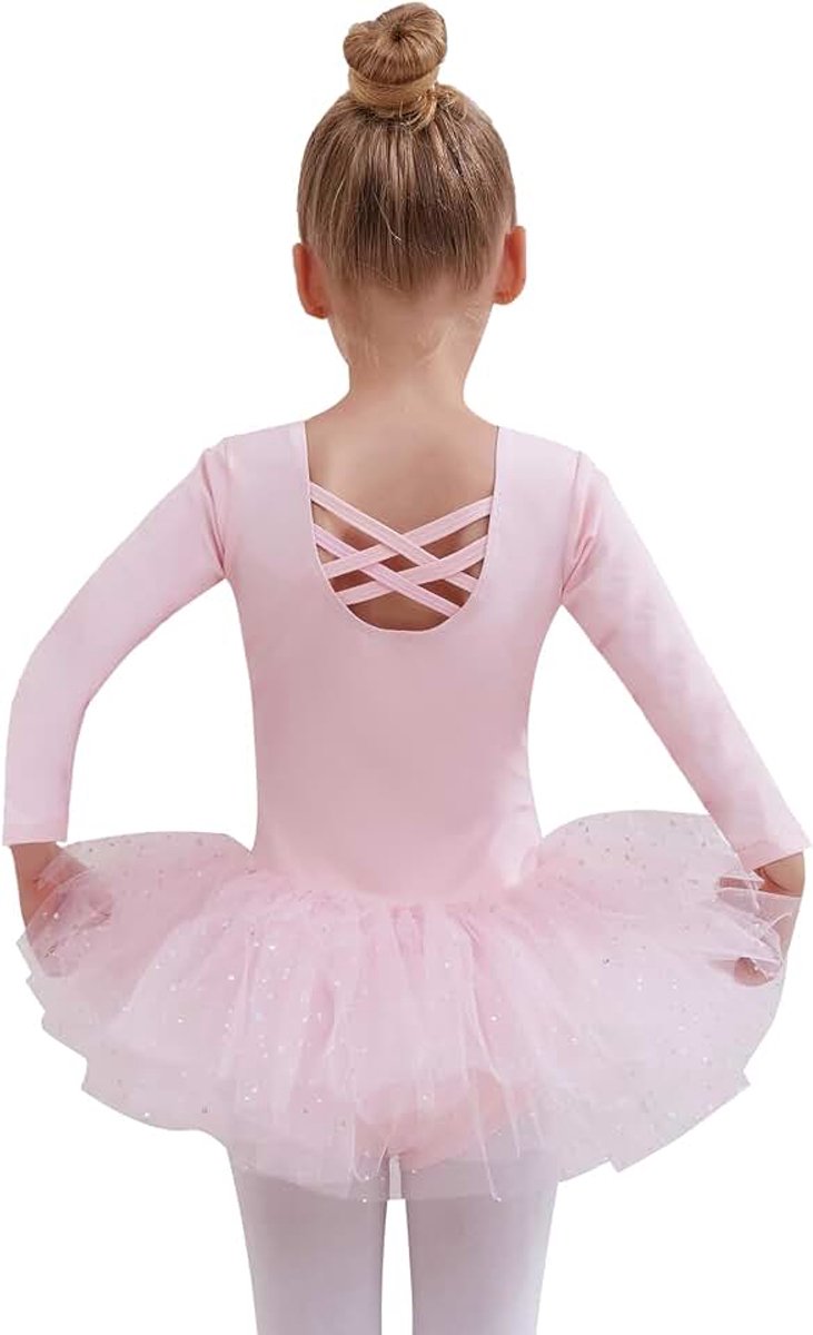 Meisjes balletjurk katoen balletshirt korte mouwen balletpak dansjurk dansbody met rok tutu