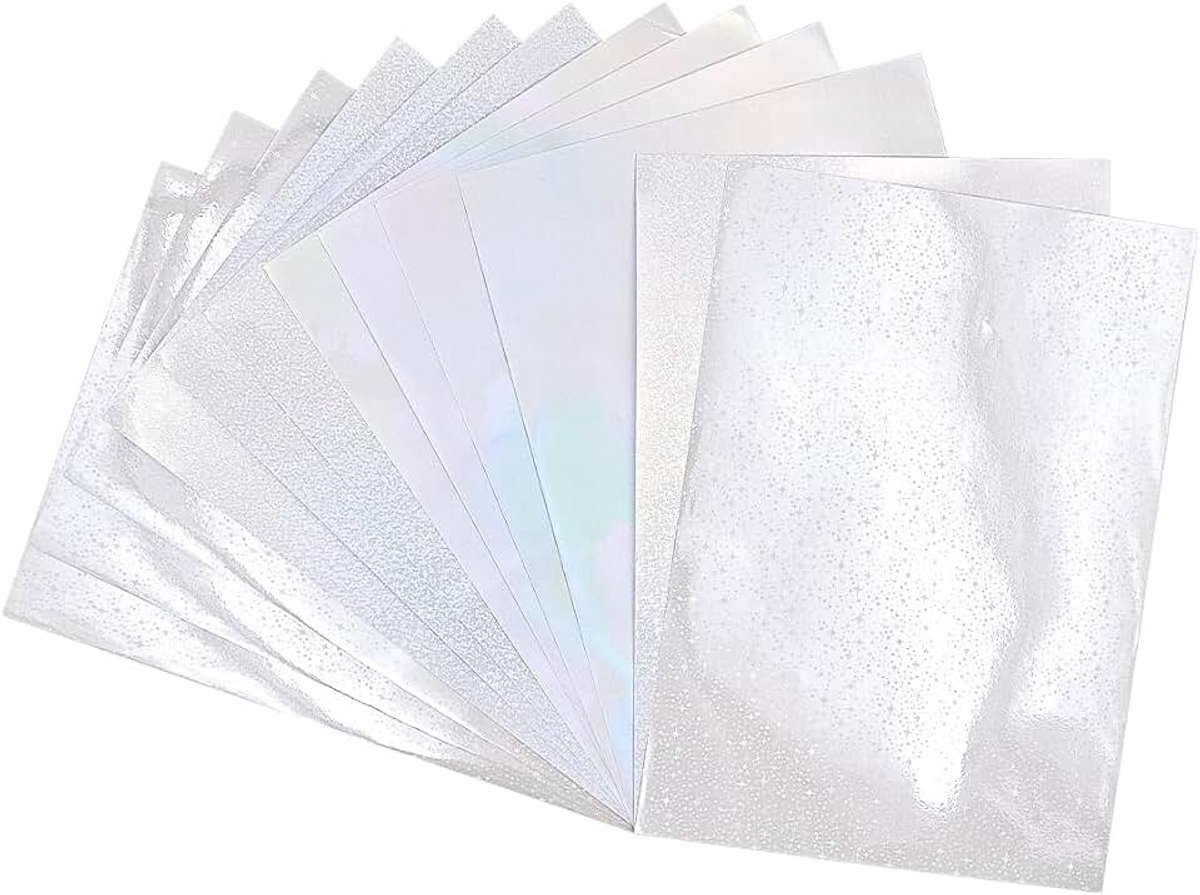 12 vellen holografisch plakpapier, zelfklevend, bedrukbaar, van transparant vinyl, formaat A4, transparant, waterdicht, voor knutselwerk, 3 stijlen