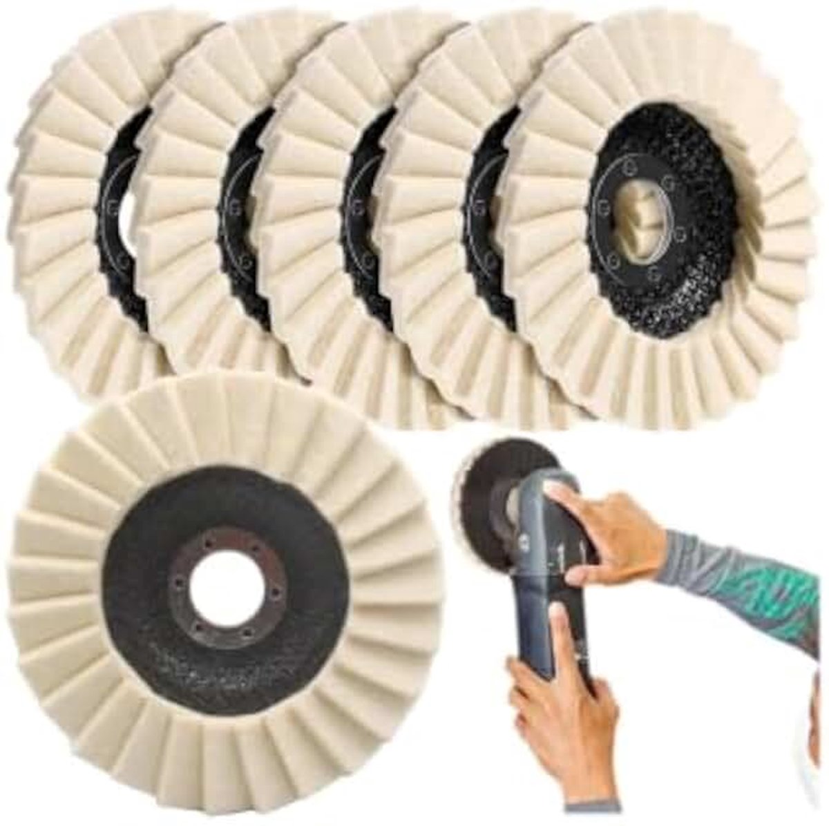 6 stuks polijstschijven van wolvilt, 125 mm, vilt, polijstschijf, polijstschijf van wolvilt, vilt, polijstschijf, voor het slijpen, glans, polijsten van hout, kunststof, roestvrij staal