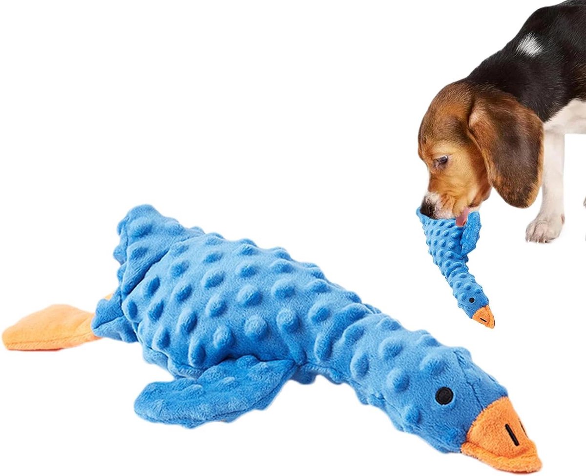 Hondenspeelgoed Pluche - Bijtspeelgoed Puppy - Cognitieve Stimulatie - Ingebouwde Knetterfunctie - 37 x 22 cm - Blauw
