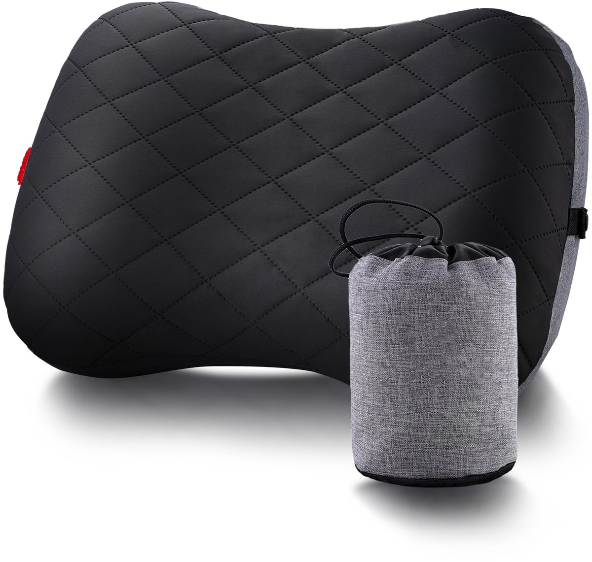 Opblaasbaar kussen voor kamperen met afneembare hoes - Luchtkussen - Voor strand en buiten - Ergonomisch reiskussen - Opblaasbaar reisnekkussen - Comfortabel slaapkussen (Zwart)