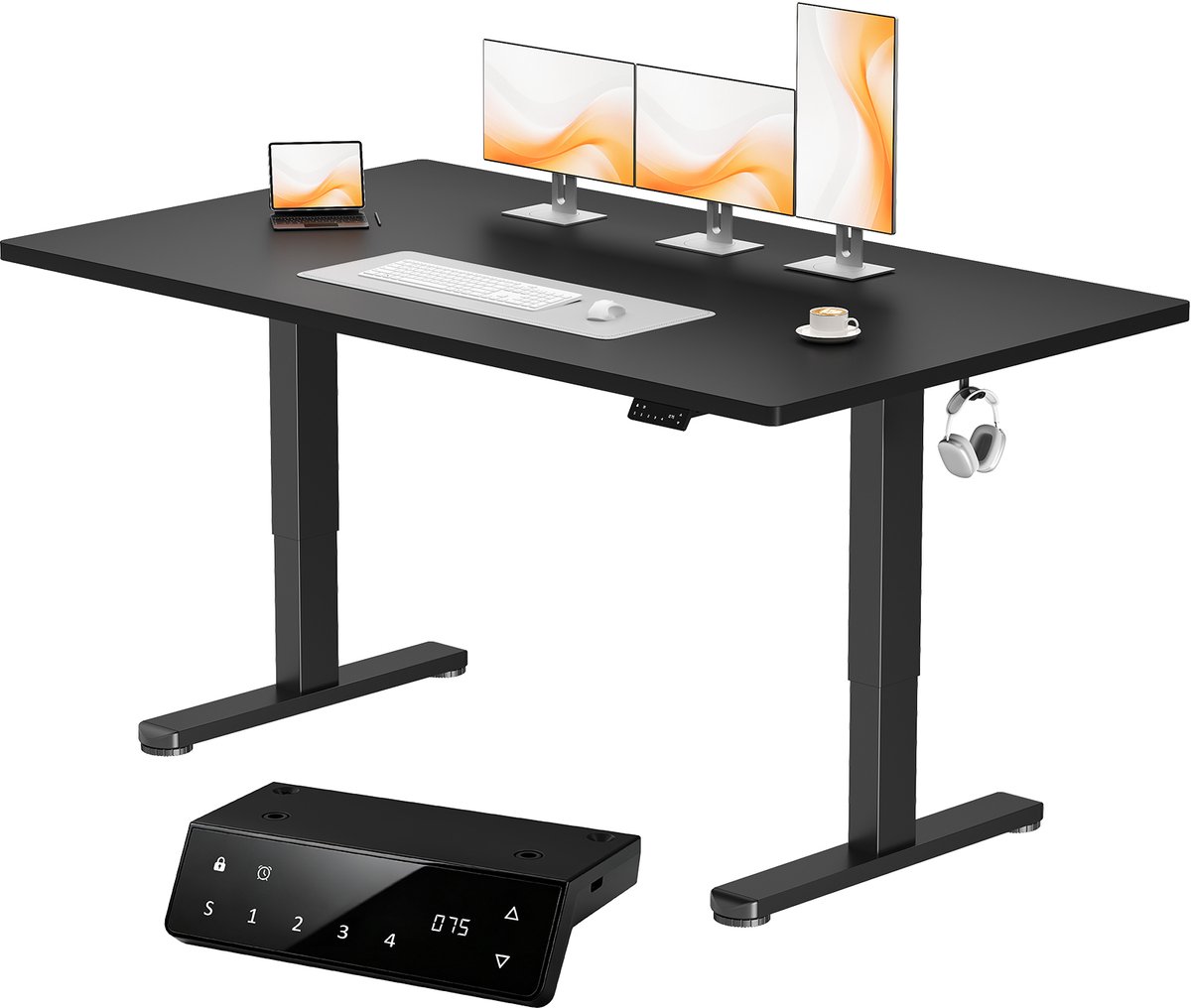 Devoko elektrisch zit-sta bureau 180 x 80 cm - dubbele motor, stevig 25 mm werkblad uit één stuk, USB en USB-C