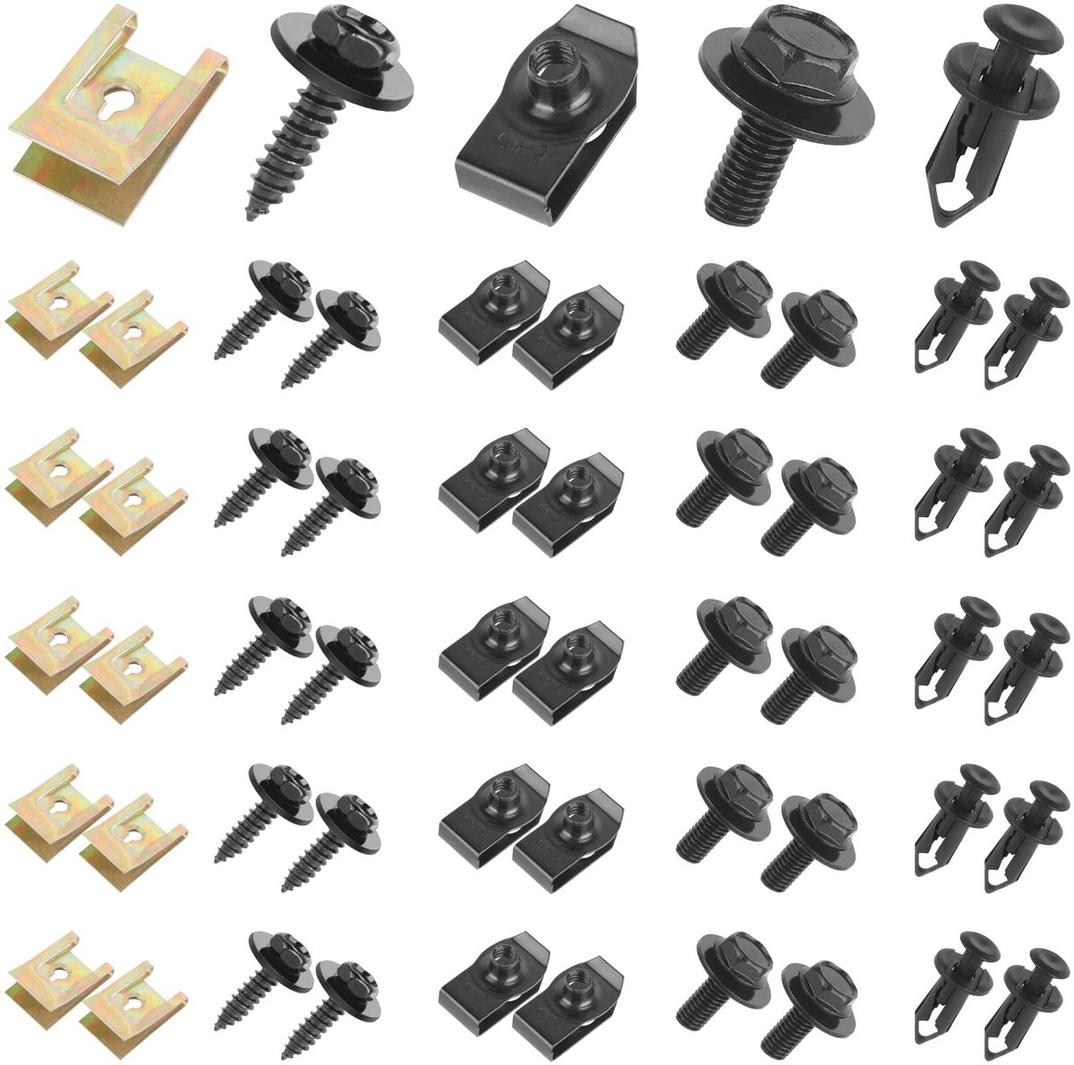 100 stuks plaatmoeren schroefmoerclipset, universele carrosserieschroeven en plaatmoeren voor auto, metalen bevestigingsclips kit voor autobumper, ondertray, spatborden en deurbekleding