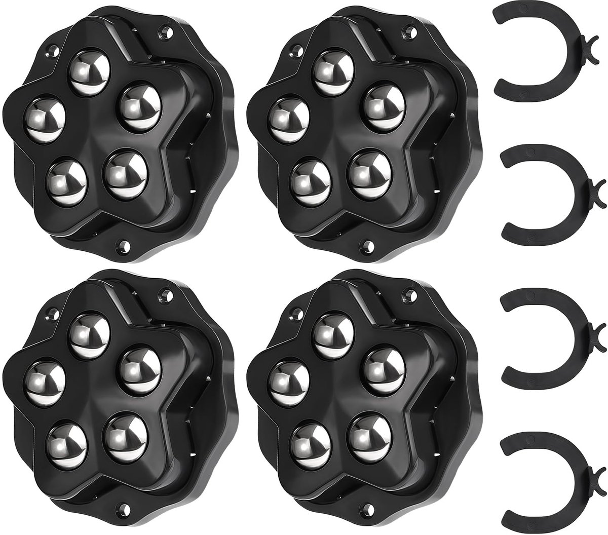 Zwenkwielen-set van 4, Zelfklevende Meubelwielen 360° Draaibare Kogellagers, 150kg Draagvermogen, Antislip Basis, voor Huis en Kantoor, Zwart