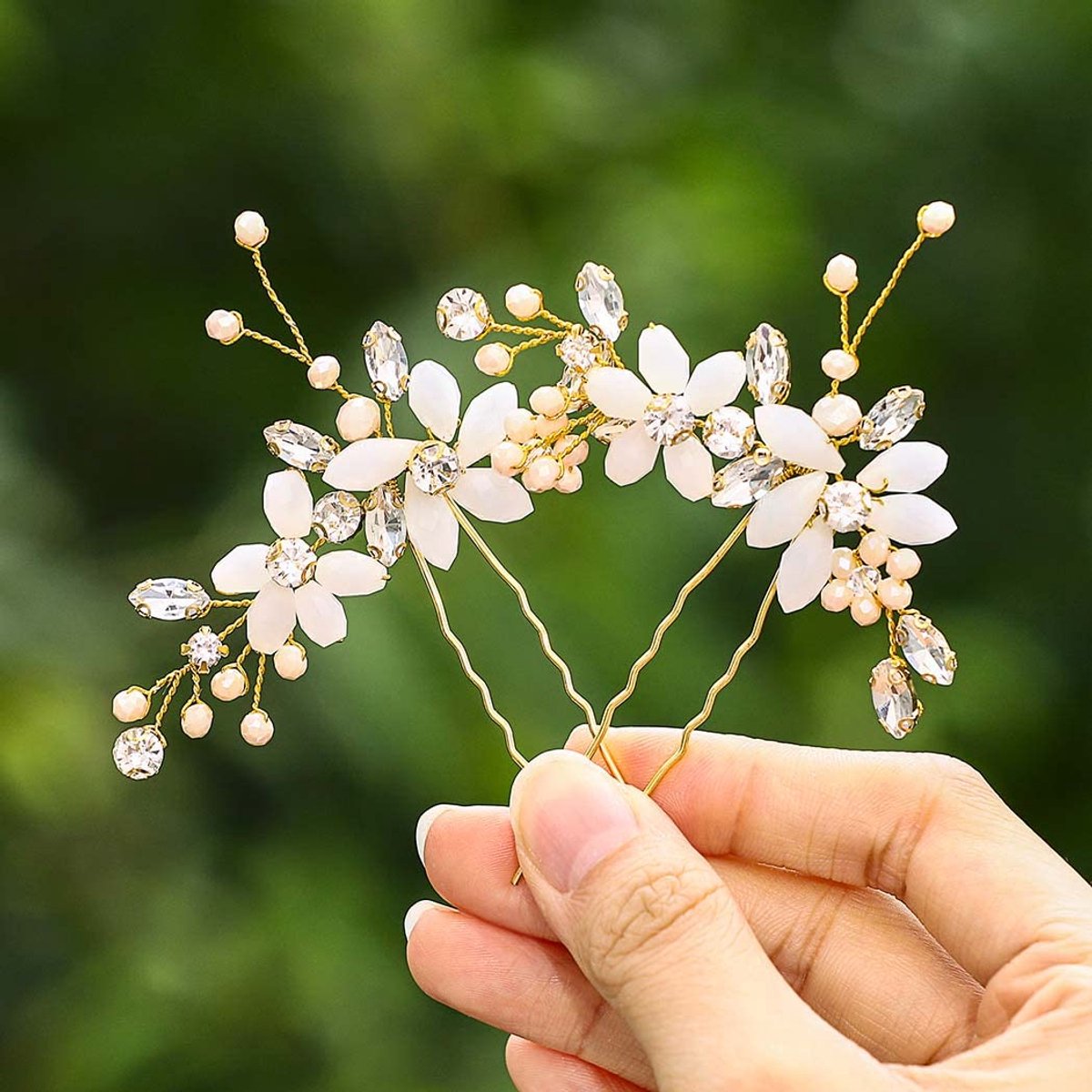 Haarspelden zilver strass bruid haarspelden parel bruiloft haaraccessoires voor vrouwen en meisjes (2 stuks) (goud)