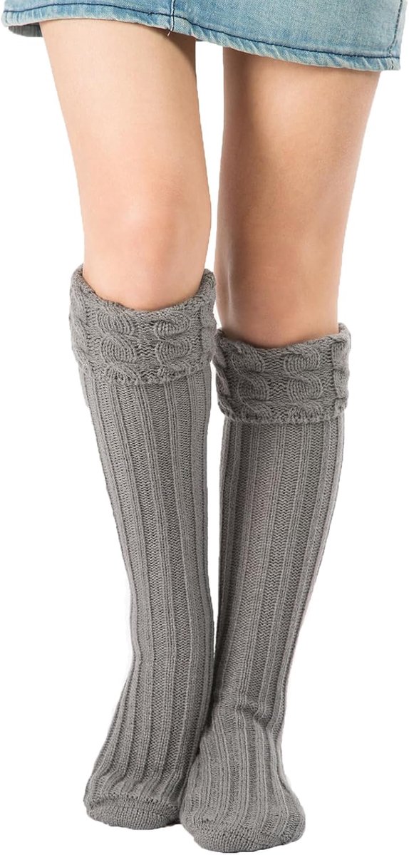Kniekousen voor dames, thermische sokken voor de winter, dik, zacht, gebreid, lange outdoorsportsokken voor dames, lange modieuze beenwarmers voor dames, voor de winter, voor wandelen