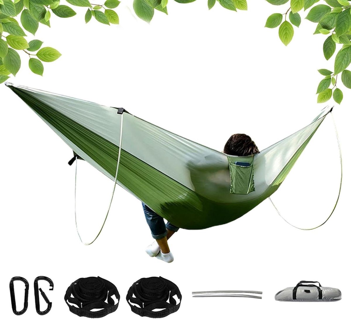 Outdoor Hangmat - Kampeerhangmat Boomhangmat - Ontspannen in de Natuur - Dubbel Draagontwerp - 290 x 140 cm - Groen
