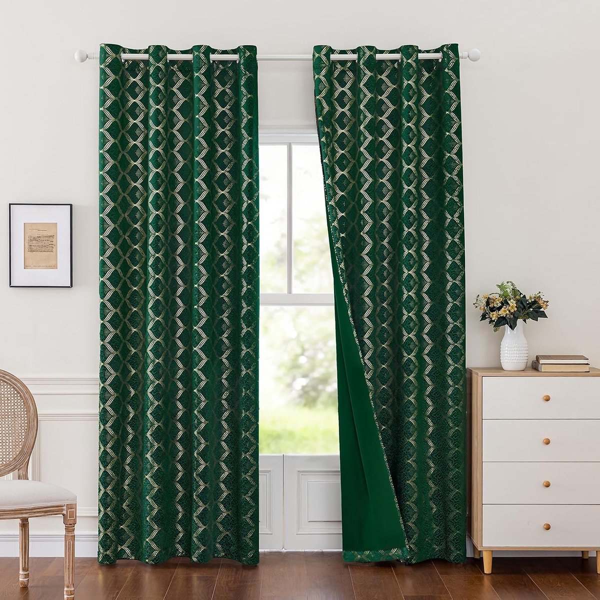 Set Van 2 Thermische Verduisterende Gordijnen, 140x245cm, Fluweel Warmte-Isolerende Gordijnen, Geschikt Voor Woonkamer Slaapkamer, Modern Design Met Oogjes, Groen