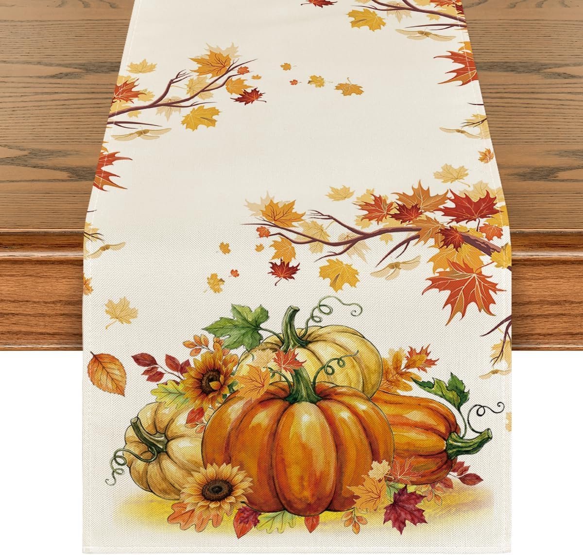 Mode Pompoenen Zonnebloemen Esdoornbladeren Herfst Tafelloper, Seizoensgebonden Herfst Keuken Eettafel Decoratie voor Home Party Decor 40x180 cm