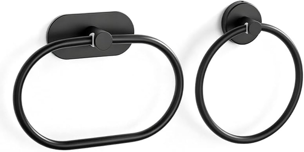 2 verpakkingen handdoekring, handdoekhouder, zelfklevend, roestvrij staal, voor keuken, badkamer, zilver/zwart