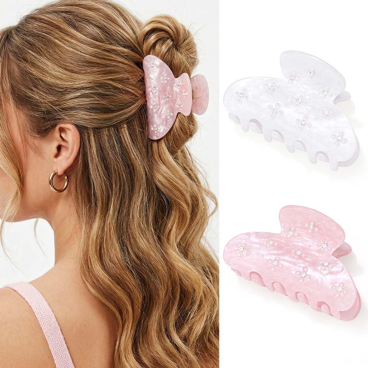 Acryl Haar Clips Roze Klauw Clips Leuke Medium Haar Klauw Clip Haaraccessoires voor Vrouwen (wit+roze)