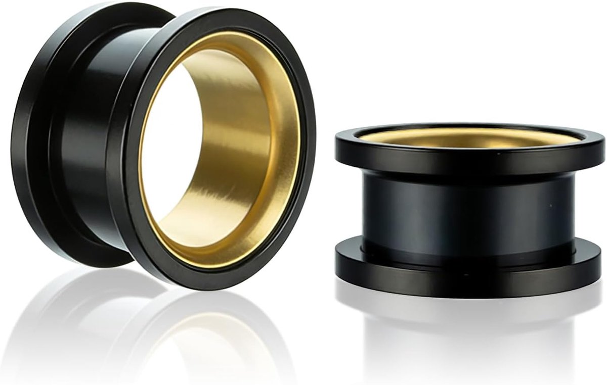RVS Ear Tunnel Plugs, 1 Paar 8mm Ear Gauges, Zwart & Goud, Piercing Sieraden Stretcher, Heren & Dames