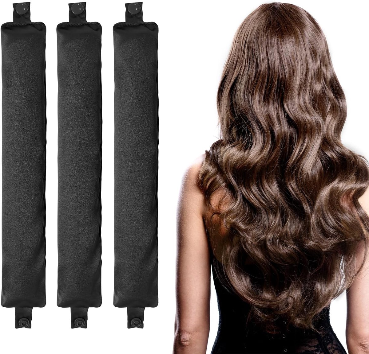 Warmtevrije krultangen, voor lang en middellang haar, nachtelijke DIY-styling, krulset om in te slapen voor dames en meisjes (Zwart)