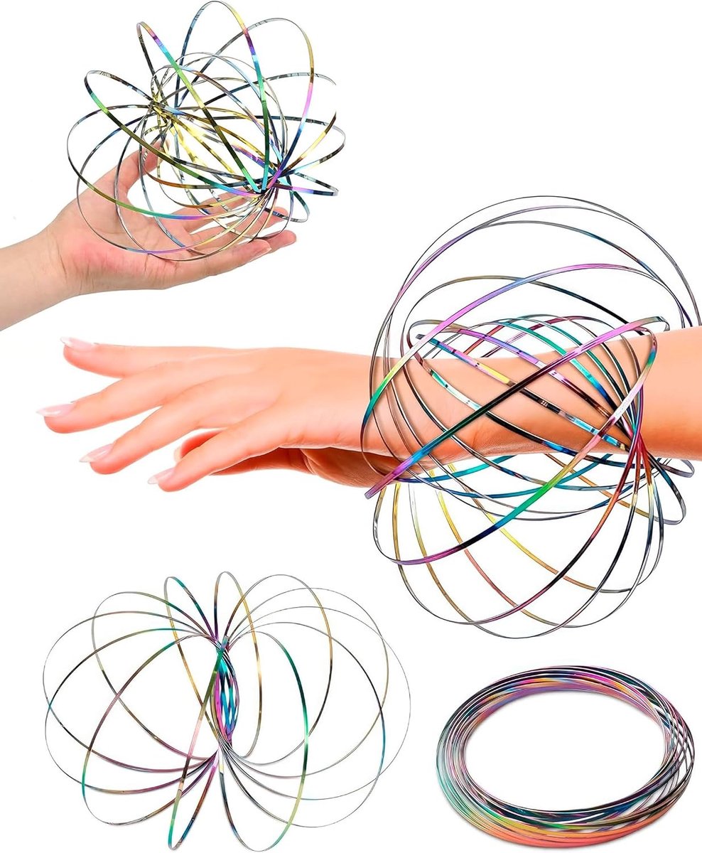 1 stuk doorloopring speelgoed 3D arm veer magisch, doorloopring roestvrij multisensorisch pedagogische en interactieve veer voor antistress speelgoed, Slinky, vliegende ring (kleurrijk)