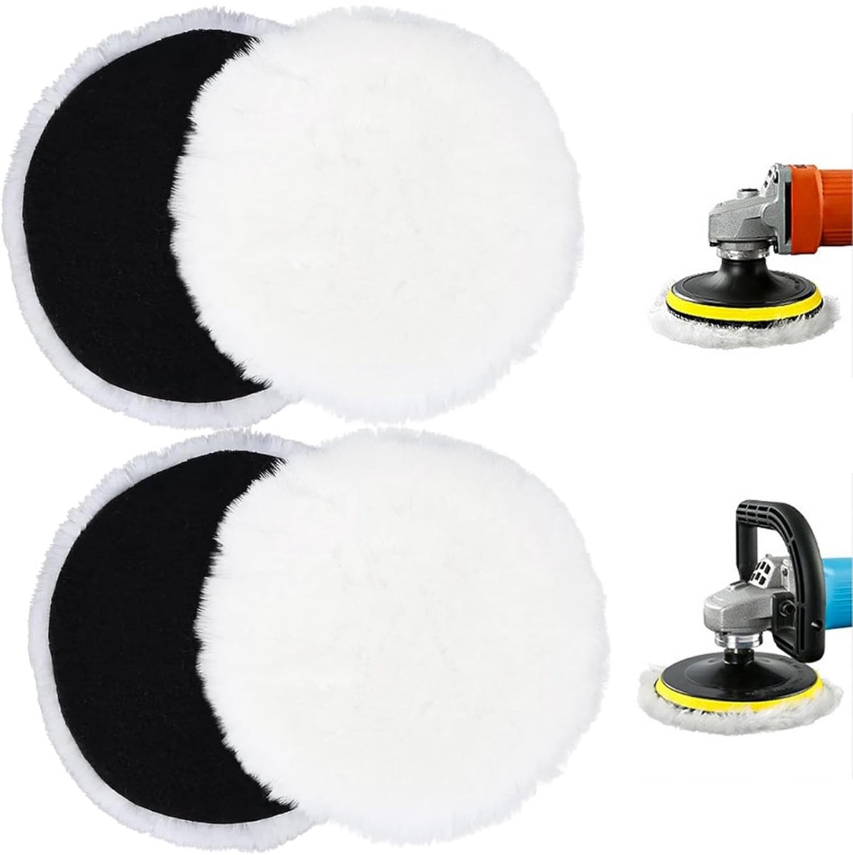 4 stuks polijstschijven, lamswol polijstschijven, polijstpads 150 mm, wollen kap polijstpad, polijstkappen voor excentrische schuurmachines met klittenband voor auto, autokoplampen, kurkvloeren