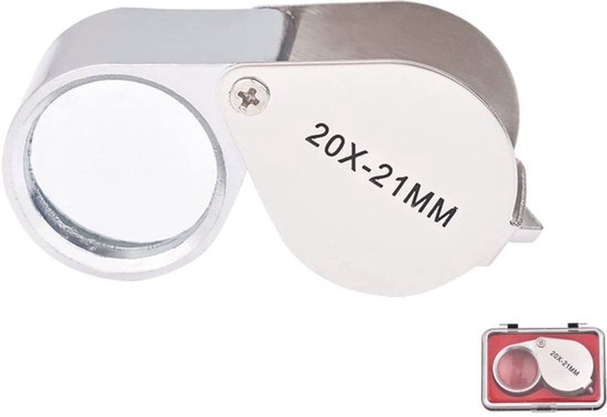 Juweliersloep 20-voudig - Loep met etui - Handloep - Roestvrij staal - Dikke glazen lens - Voor hobbyobservatie - Vergrootglas