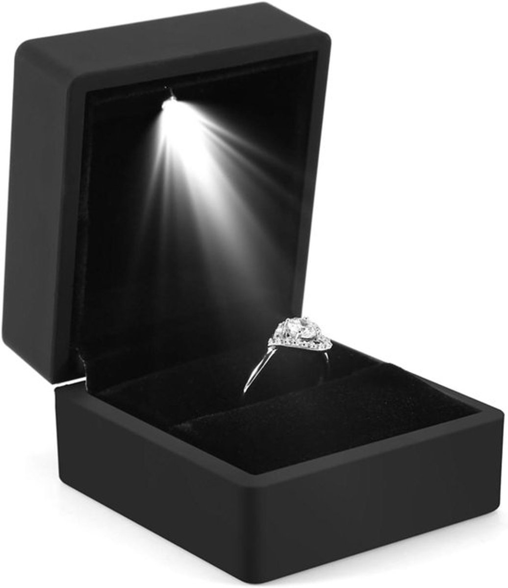 Sieradendoos met Spiegel - Sieradenopbergbox - Geschikt voor Ringen - Zwart - LED-verlichting - Vakjes - Huwelijksaanzoek - Valentijnsdag - Verjaardagsgeschenk