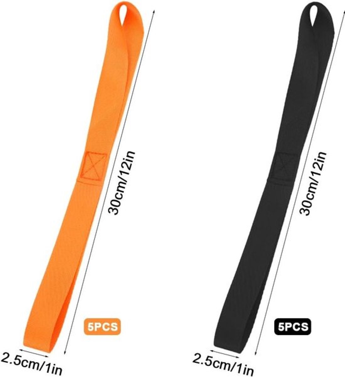 Sjorlussen 25 x 30 cm nylon riemlussen - set van 10 stuks voor spanbanden - zwart en oranje - belastbaarheid 1000 kg lus - vastzetten lading