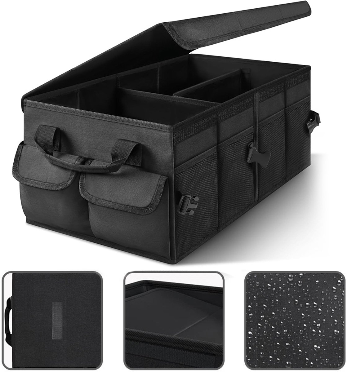Auto-opbergbox - Meerdere compartimenten - Antislipbodem - Opvouwbare opbergbox - Kofferbakorganizer - Multifunctionele opbergbox met grote capaciteit - Oxford-stof - Zwart