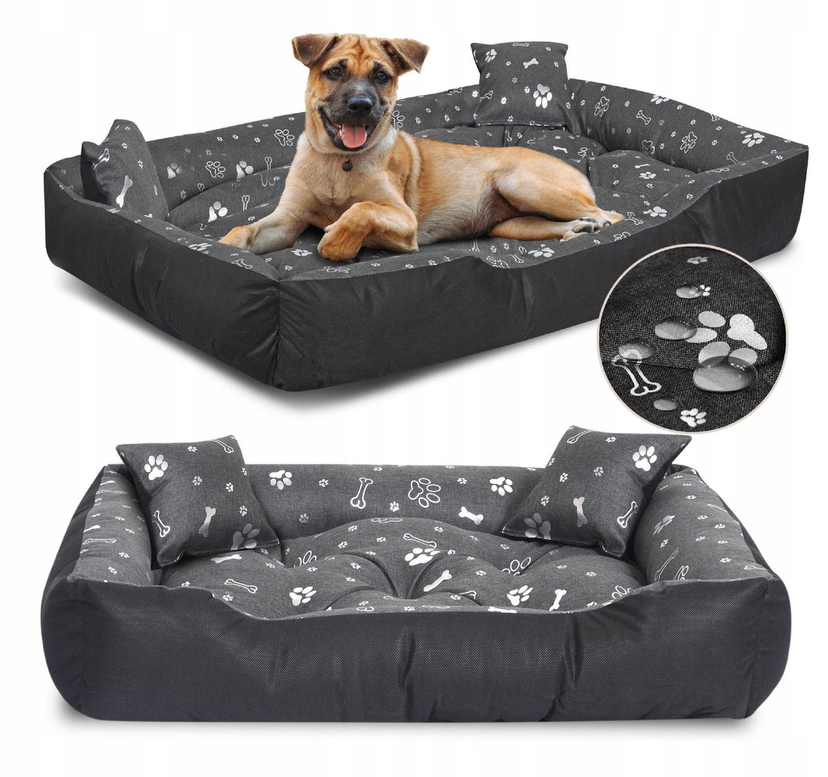 Waterproof Hondenkussen XXL 115x95cm - Zilveren Botten Patroon