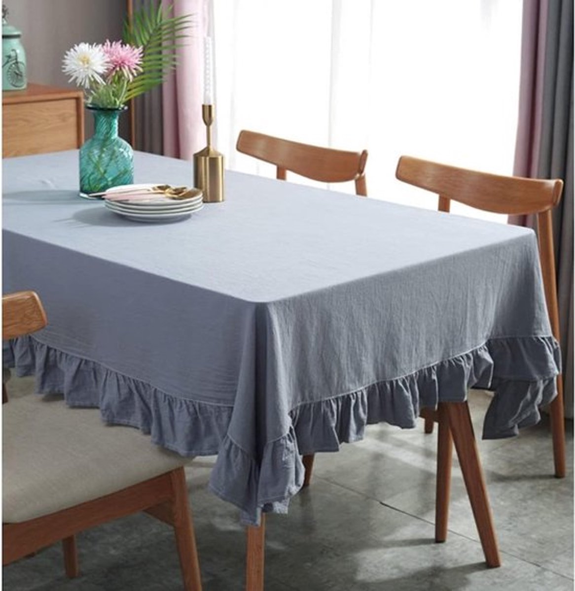 Katoenen Tafellaken met Rimpel voor Eettafel en Salontafel in Grijs 130x180cm - Perfect voor Feestjes, Picknicks en Kerstdecoratie