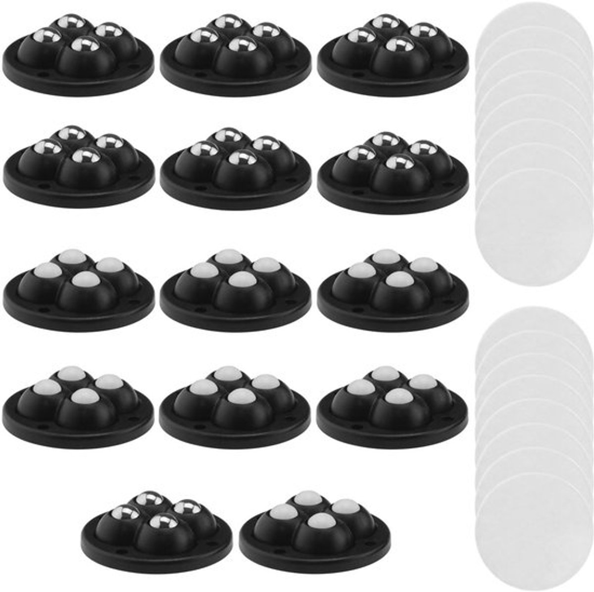 Meubelwielen 16 Stuks - Zelfklevende Wielen - 4 Ballen Ontwerp - Duurzaam Kunststof/Nylon/Staald - 360° Rotatie - Zwart