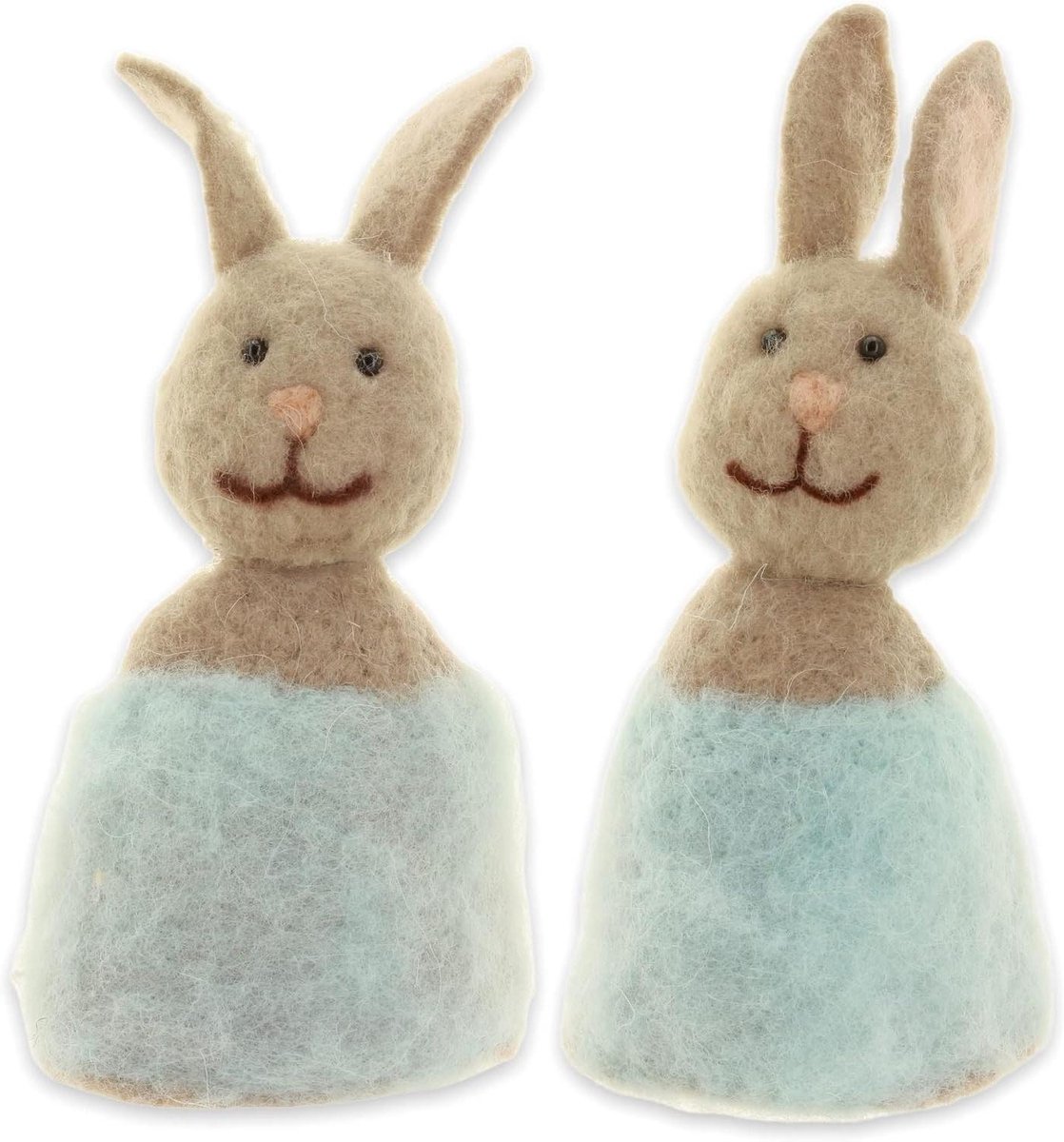 Eierwarmers Hazen - Paasdecoratie Ontbijt - Tafel Dekken - Handgemaakt Vilt - Set van 2 - Lichtblauw