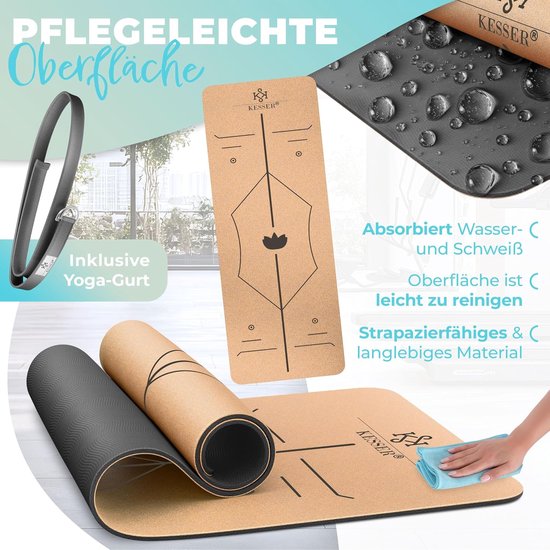 Yogamat Kurk - Fitnessmat Gymnastiekmat - Sport en Ontspanning - Uniek Lijnensysteem - 183 x 62 cm - Antraciet van Yogamat — afbeelding 2