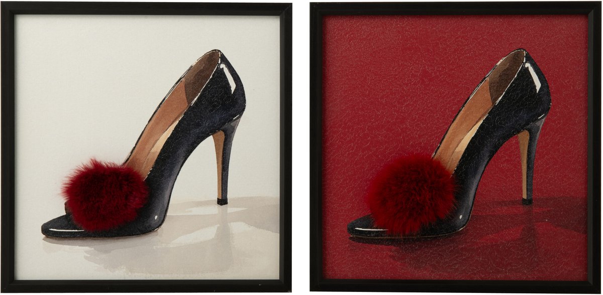 J-Line Schilderij stiletto - MDF - rood/zwart - assortiment van 2