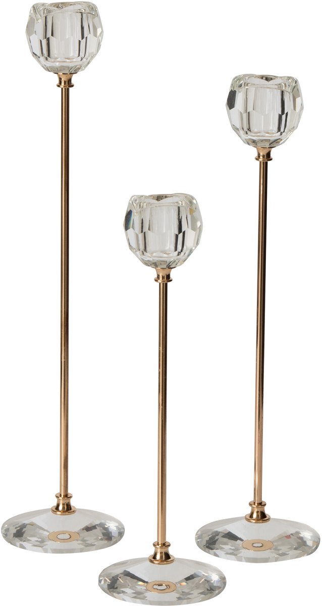J-Line Kandelaars - kristal - transparant - set van 3