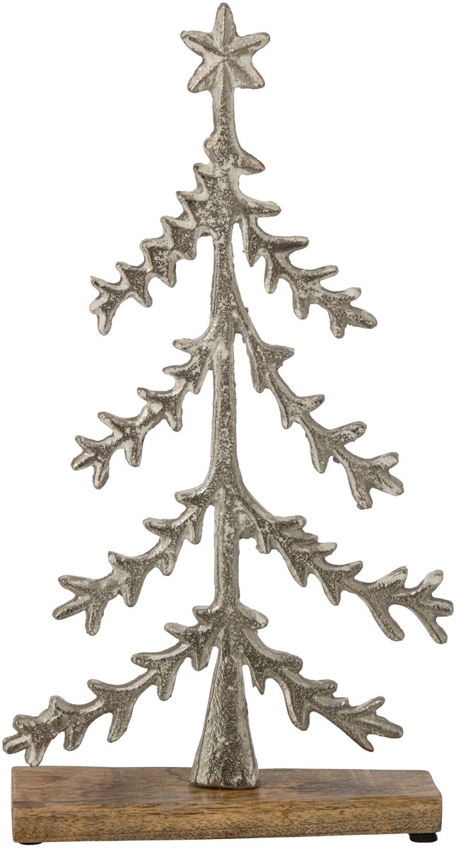 J-Line Kerstboom met ster op voet - aluminium - gebroken wit/naturel - large
