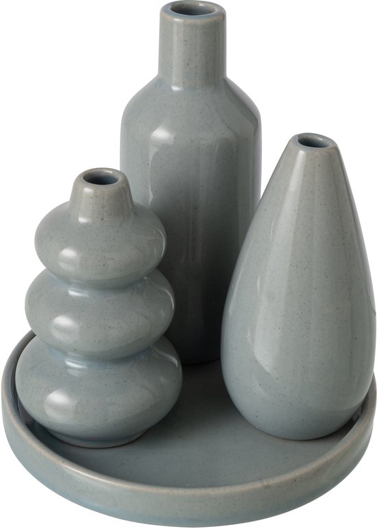 J-Line vaas Sliflore - porselein - grijs - 4 stuks