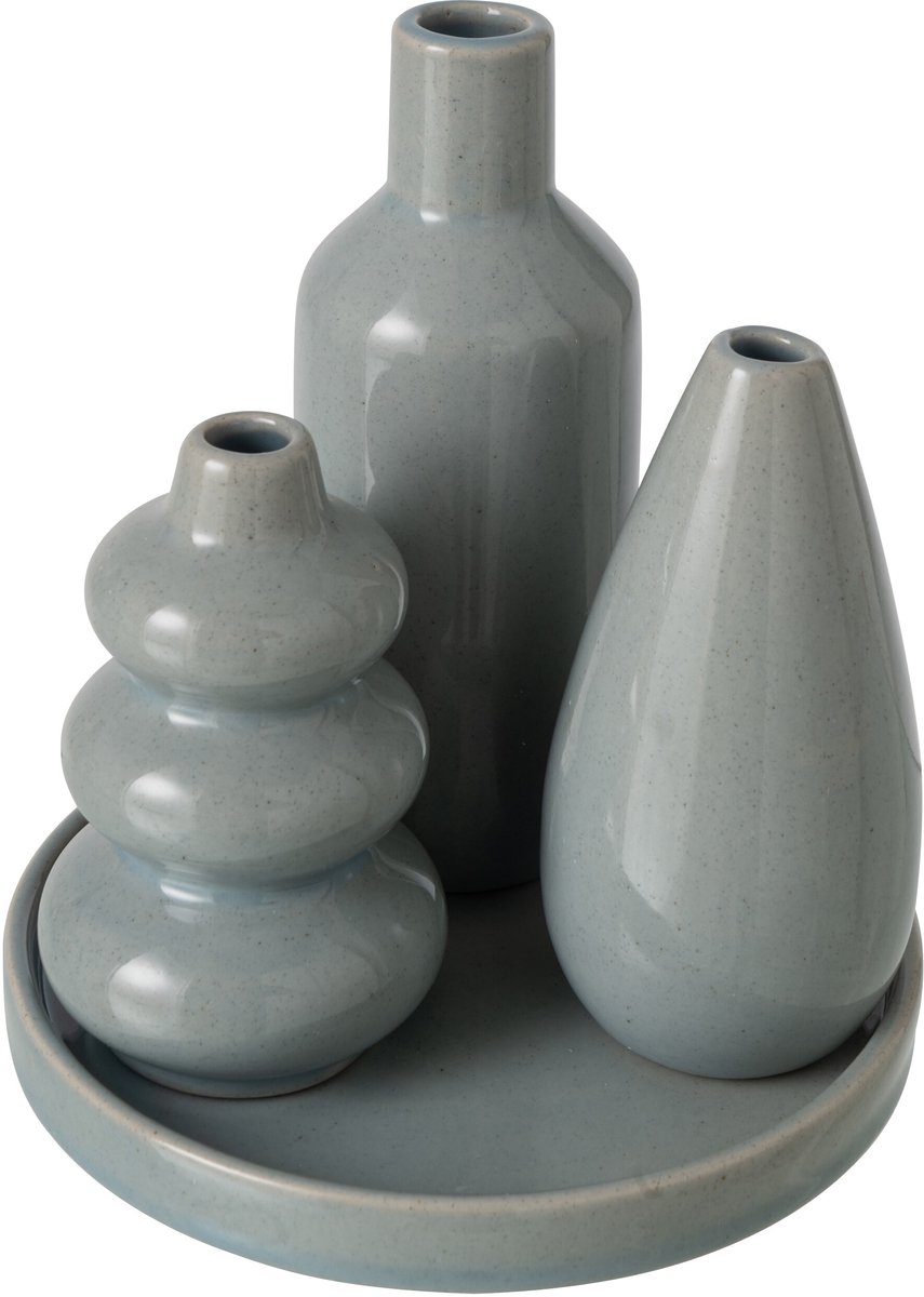 J-Line vaas Sliflore - porselein - grijs - 4 stuks