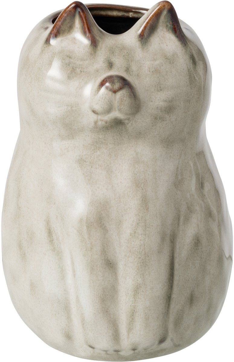 J-Line vaas Kat - porselein - grijsgroen - large