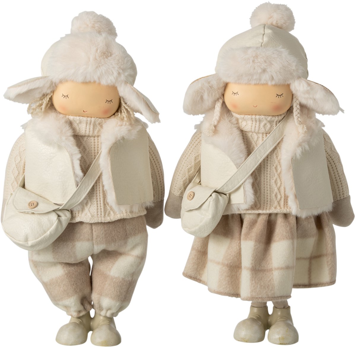J-Line Jongen en meisje met zak en hoed - polyester - beige - large - assortiment van 2